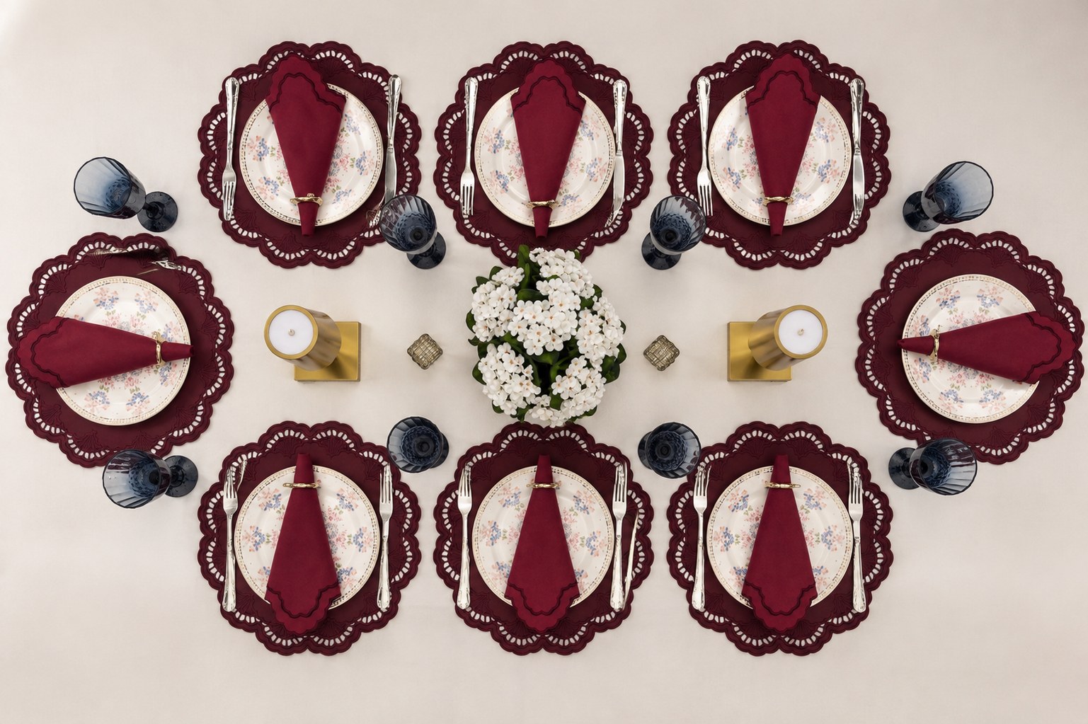 Bordo FLORA Deri Çift Taraflı  8 Kişilik Masa Takımı